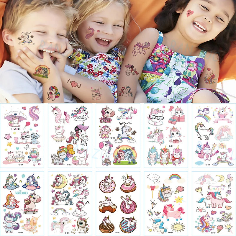 Temporary Tattoos Child Children Stickers Children's Baby Tattoo Waterproof Kids Tatoos Sticker Unicorn the Face Transfer Girls