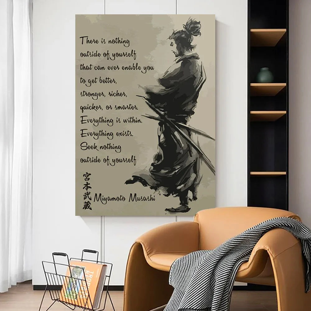 Japanese Samurai Miyamoto Musashi Wall Art Poster Vintage Inspirational Mural Home Decor Picture Print Canvas Decorative Ltems