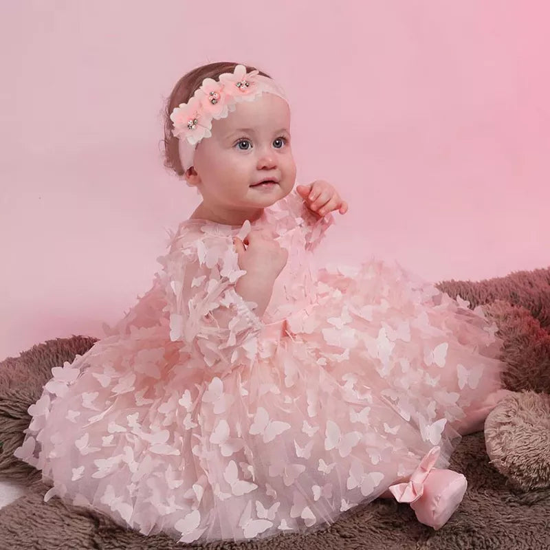 3 6 9 12 18 24 Months Newborn Dress Flowers Mesh Fashion Party Little Princess Baby Dress Christmas Birthday Gift Kids Clothes