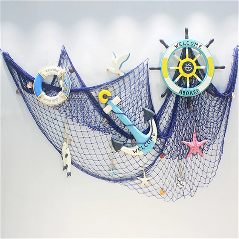 Fishing Net Nautical Style Decorative Red Blue Life Home Marine Beach Wall Decoration Life Buoy Crafts Living Room Decoration