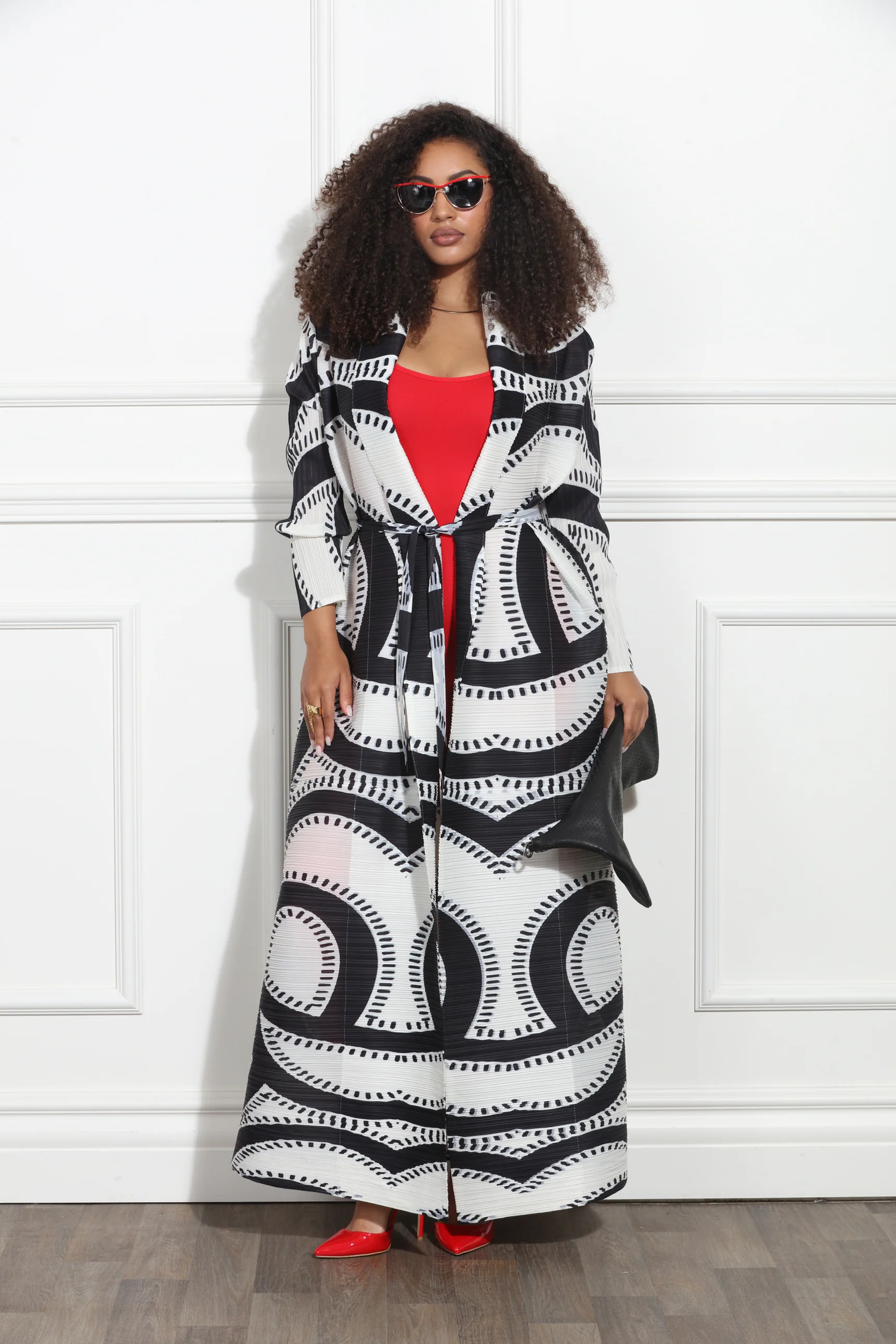 Geometric Print Duster in Crinkled Fabric