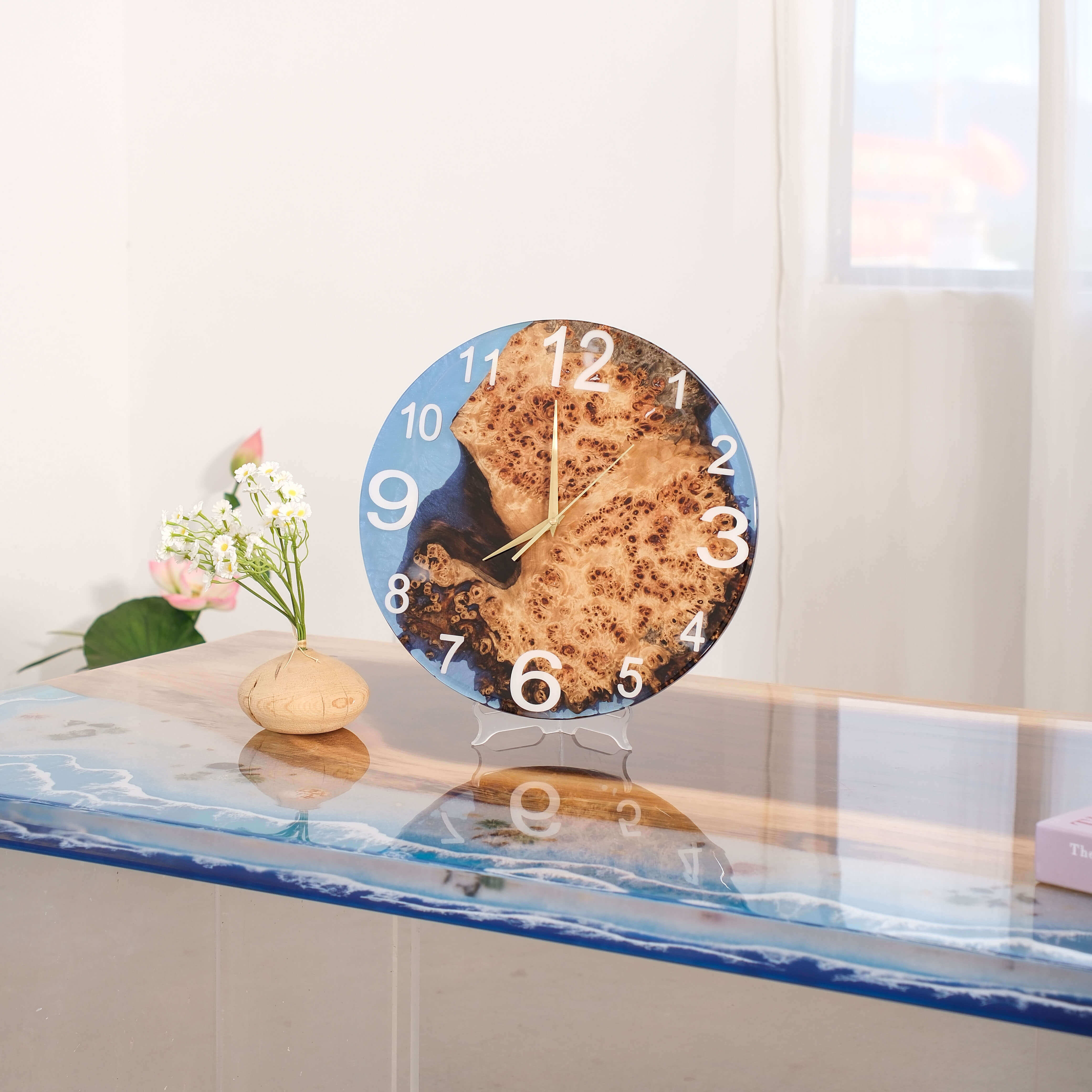 Poplar Epoxy Resin Wood Wall Clock 15.7 Inches PRC-001