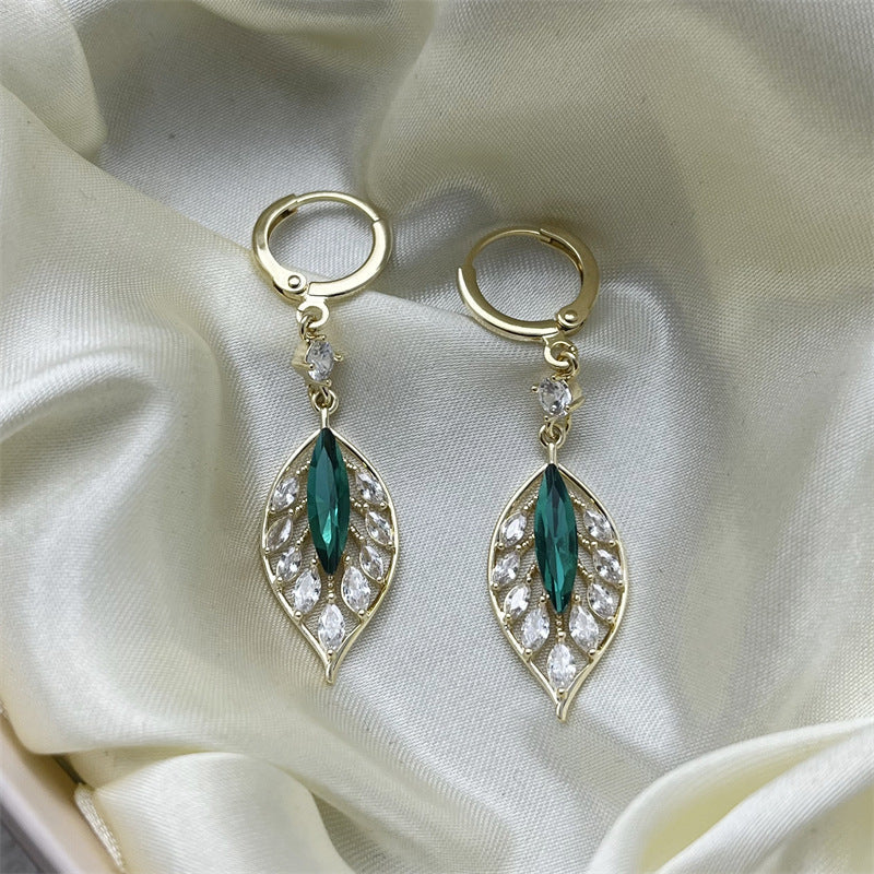 Fashion Diamond Accents Leaf Pendant Earrings