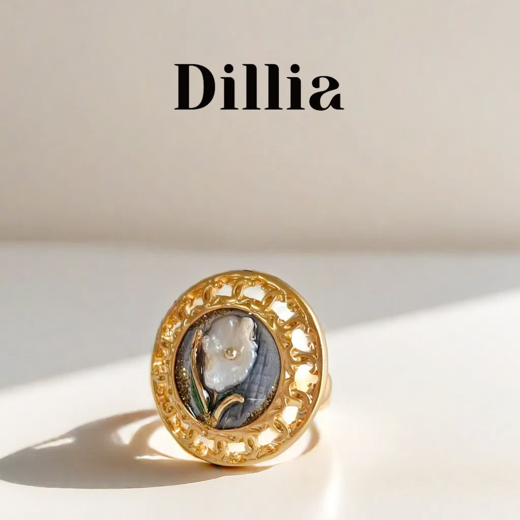 Vintage Hollow Enamel Floral Gold-plated Ring