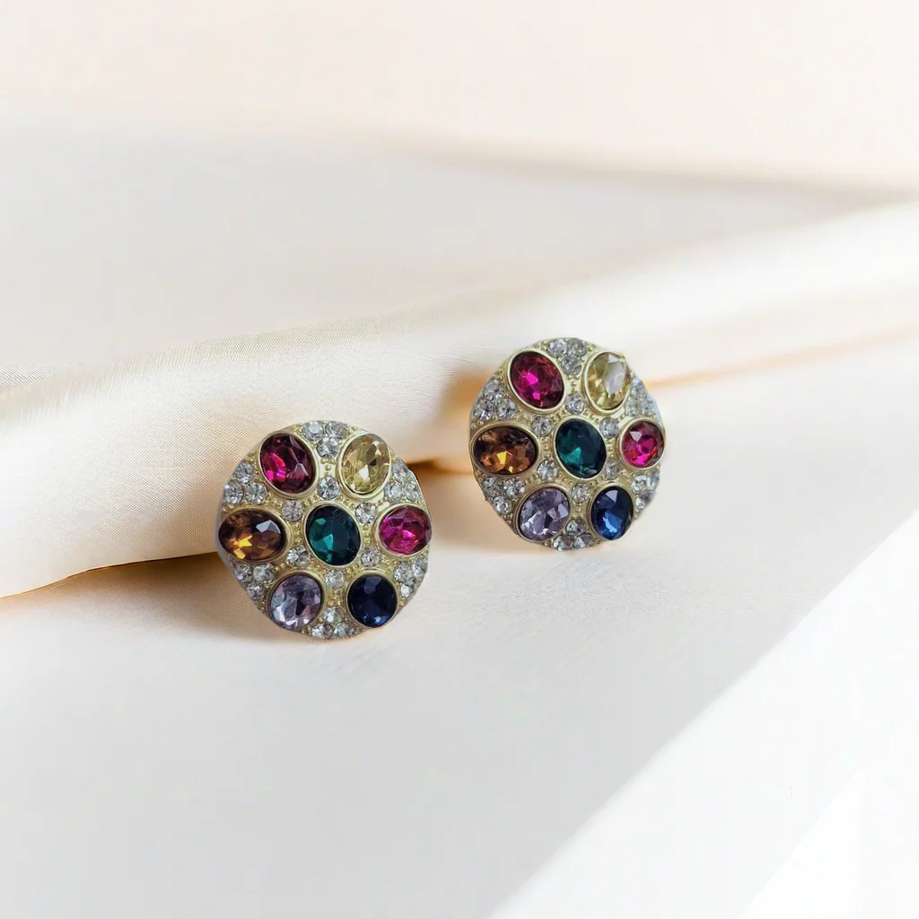 Vintage Oval Colored Gemstone Stud Earrings