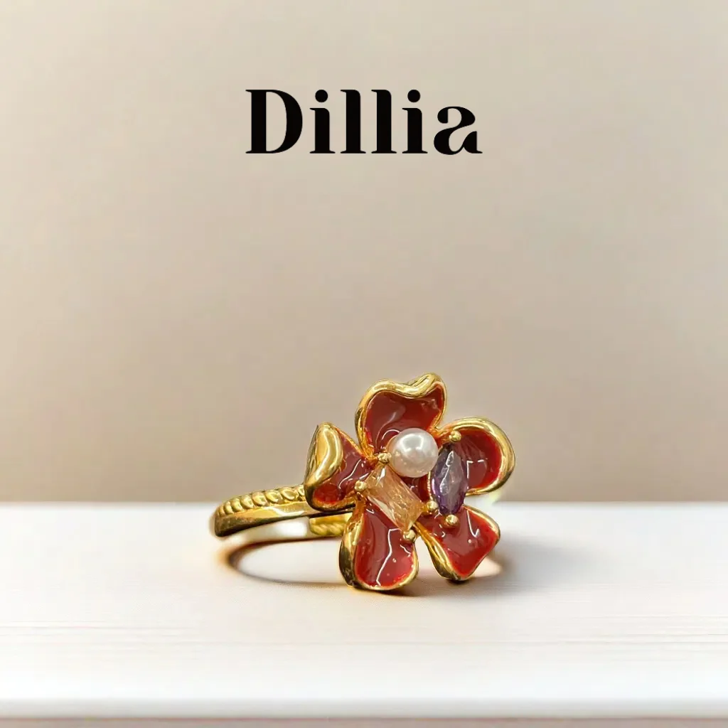 Scarlet Gemstone-Embellished Flower Open Ring