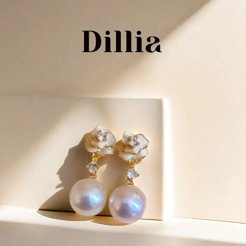 Elegant Camellia Pearl Drop Earrings