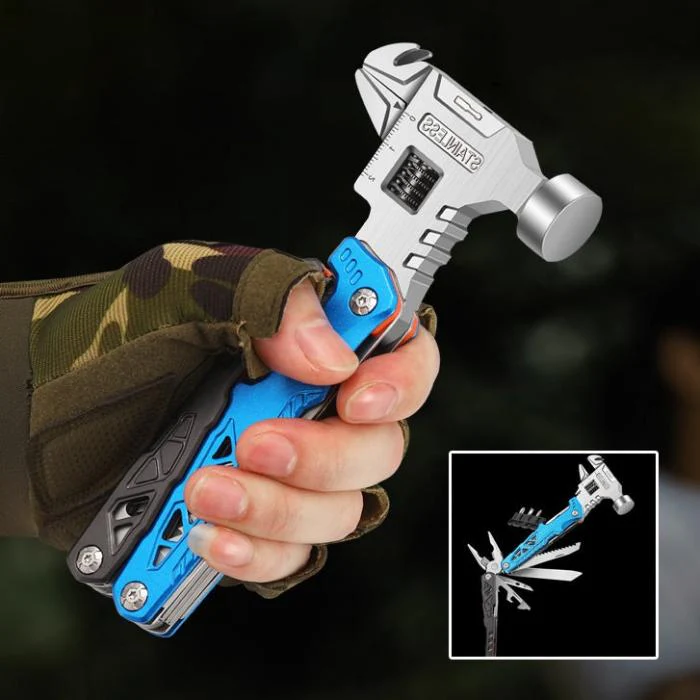 Multi-functional round head hammer - outdoor camping tool Stainless steel folding hammer pliers emergency vehicle combination