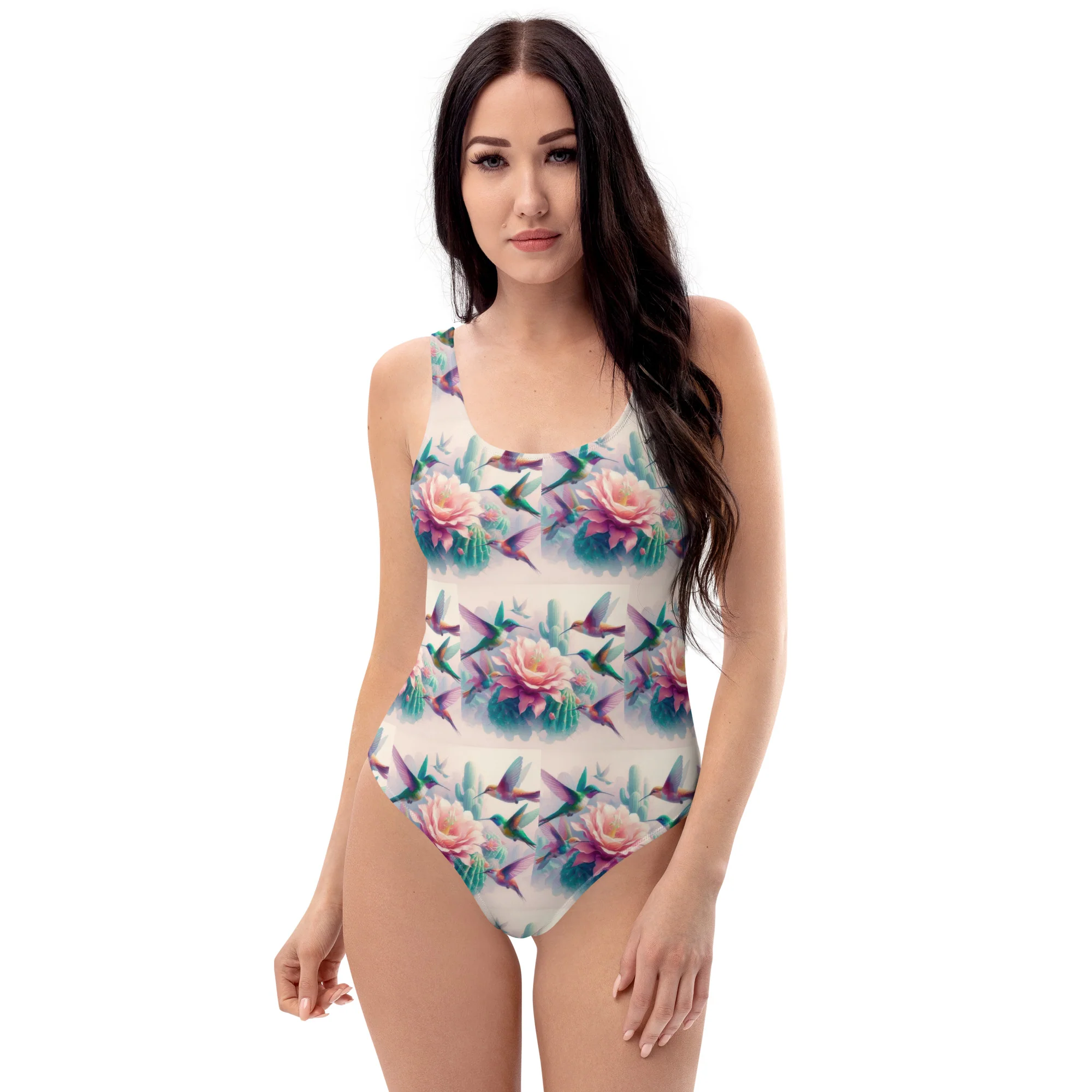 Hummingbirds and Cactus One-Piece Swimsuit by Gregg Acini Adoree Designs