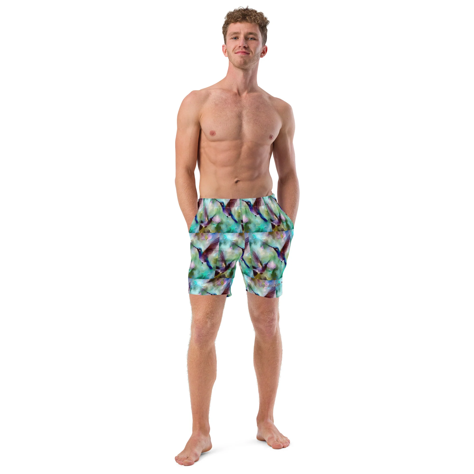 Gentle Hummingbirds All-Over Print Recycled Swim Trunks by Gregg Acini Adoree Designs