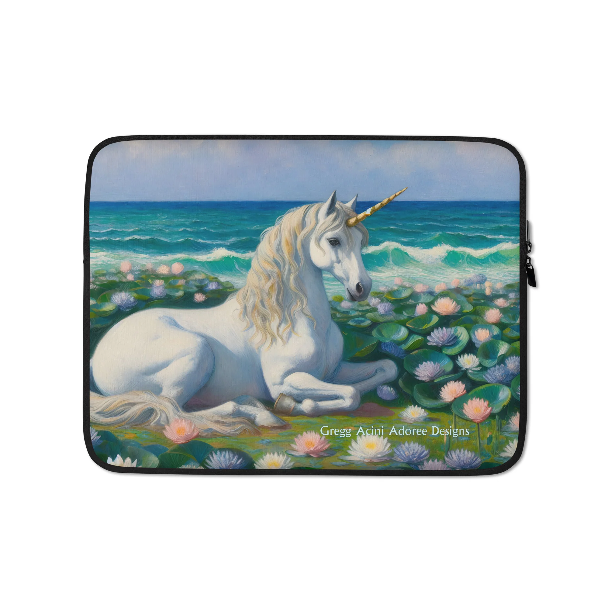 Unicorn by the Sea Laptop Sleeve by Gregg Acini Adoree Designs