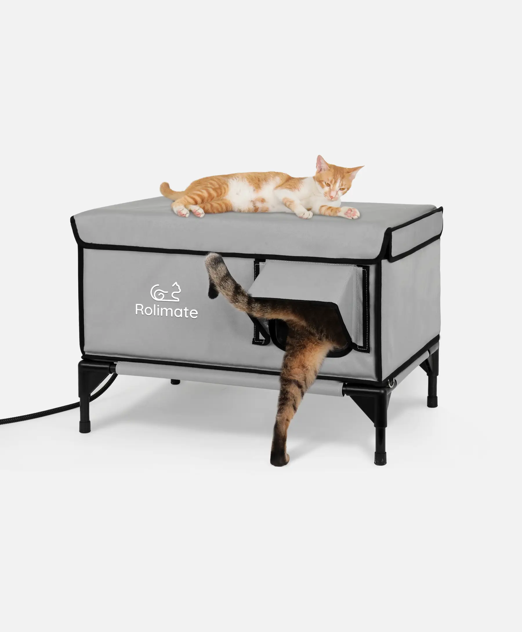 Rolimate All-Weather Elevated Heated Outdoor Cat Shelter - Dual Entry with Lift-Top Design