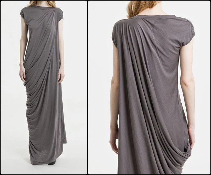 Sleeveless Asymmetrical Draped Nude Silhouette Long Dress