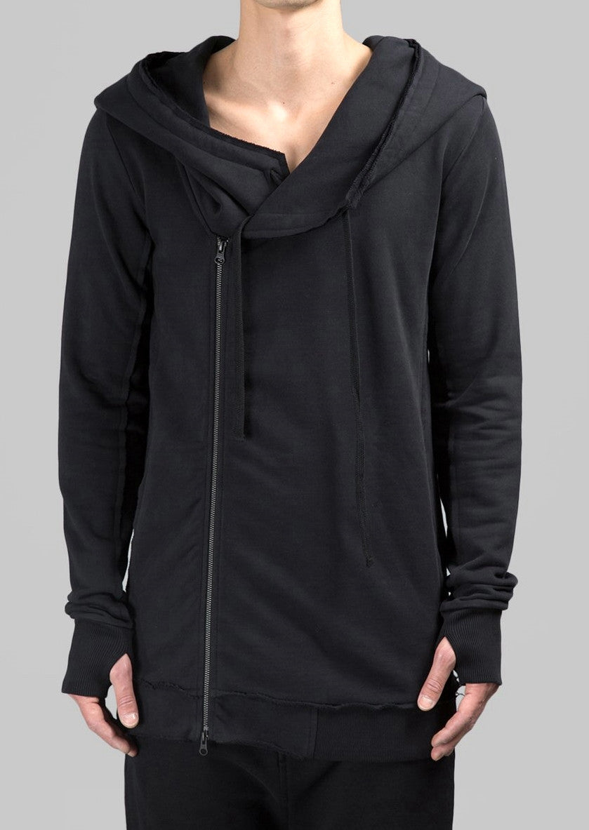 Men's Black Hoodie / Asymmetric Zip Closure / Big Hood