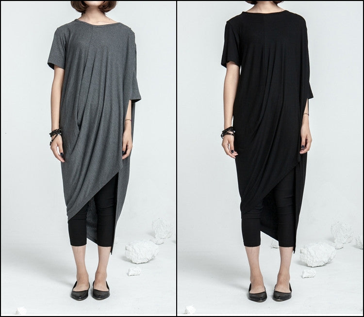 Asymmetrical Draped Viscose Cotton Ann Original Design Retro Silhouette Deconstruction Design Dress Tunic