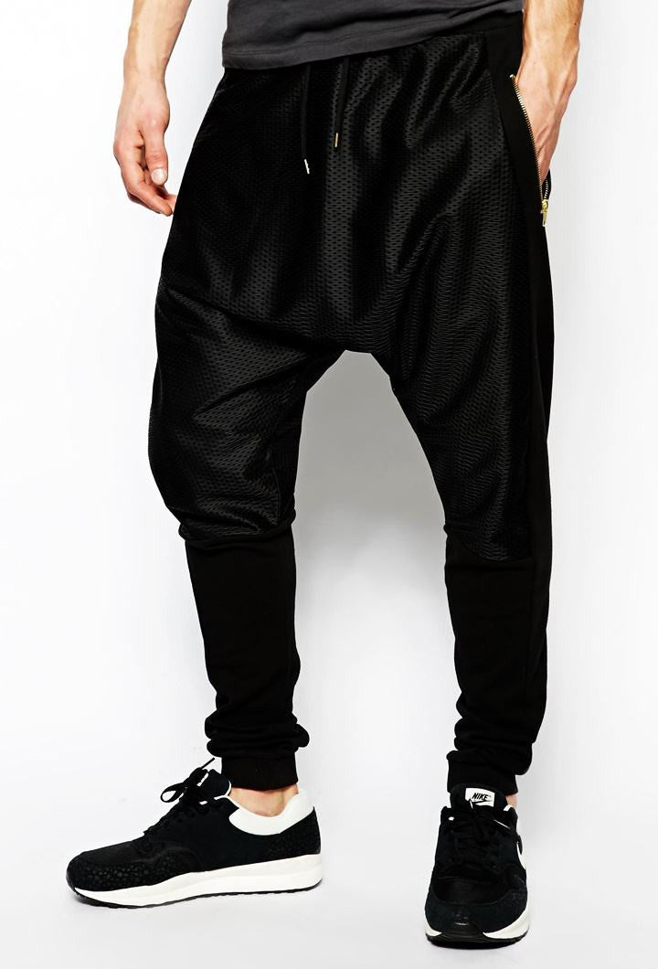 Men Drop Crotch Slim Fit Sweatpants Jogger With Mesh