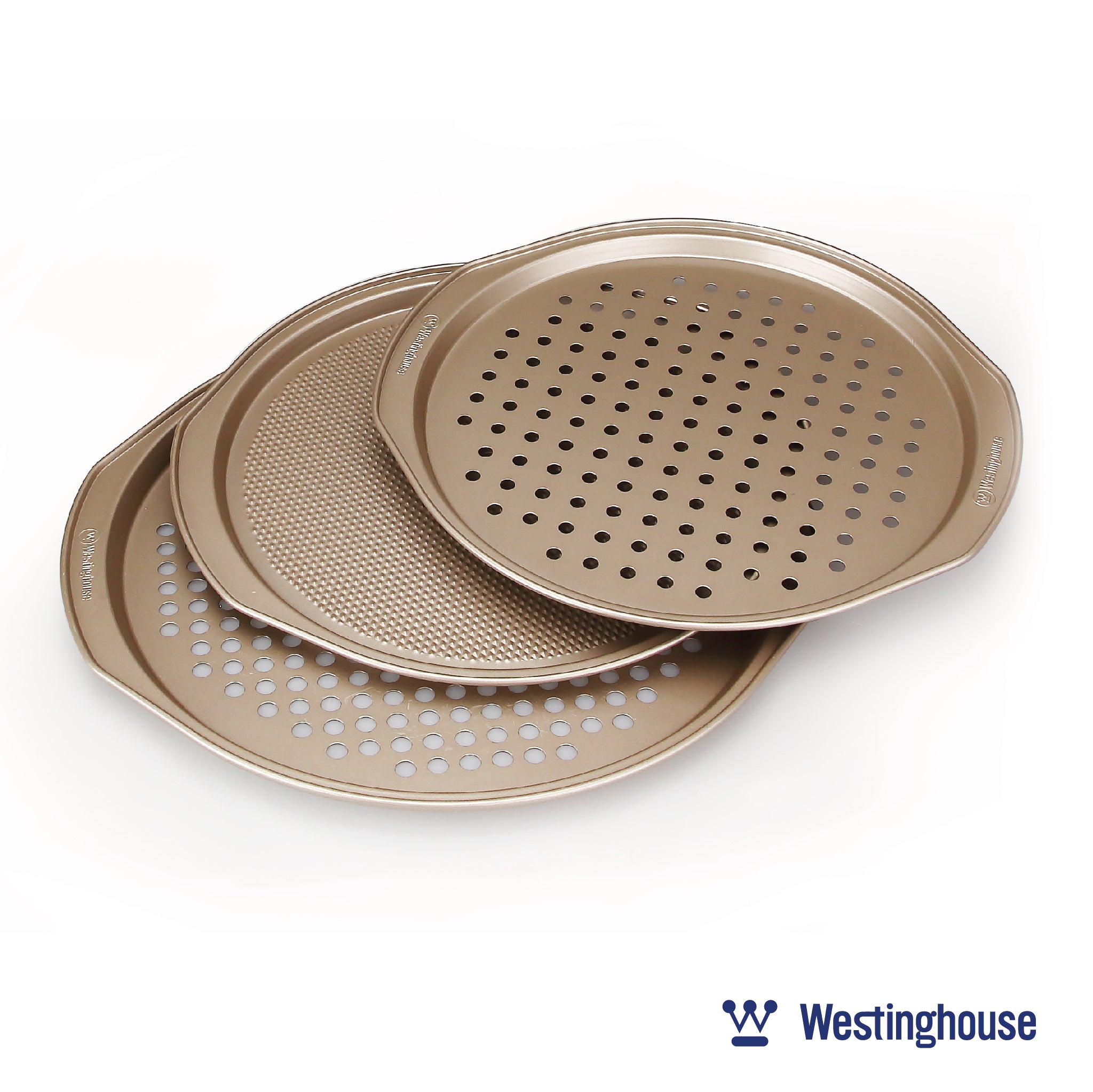 WESTINGHOUSE Carbon Steel Pizza Pan Set, 3-pc (2x12" + 1x14" Pans)