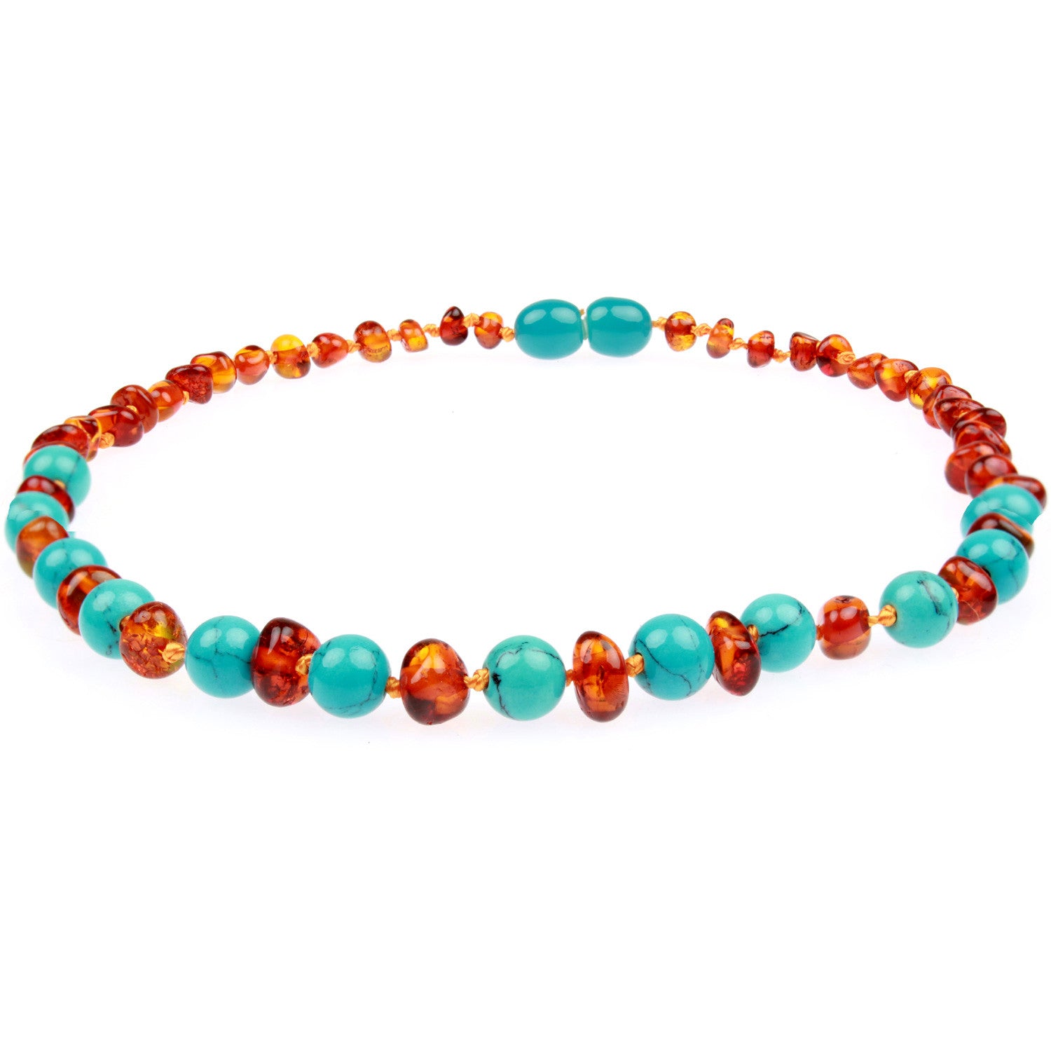 Baltic Amber Necklace - Cognac Amber + Turquoise - Children's