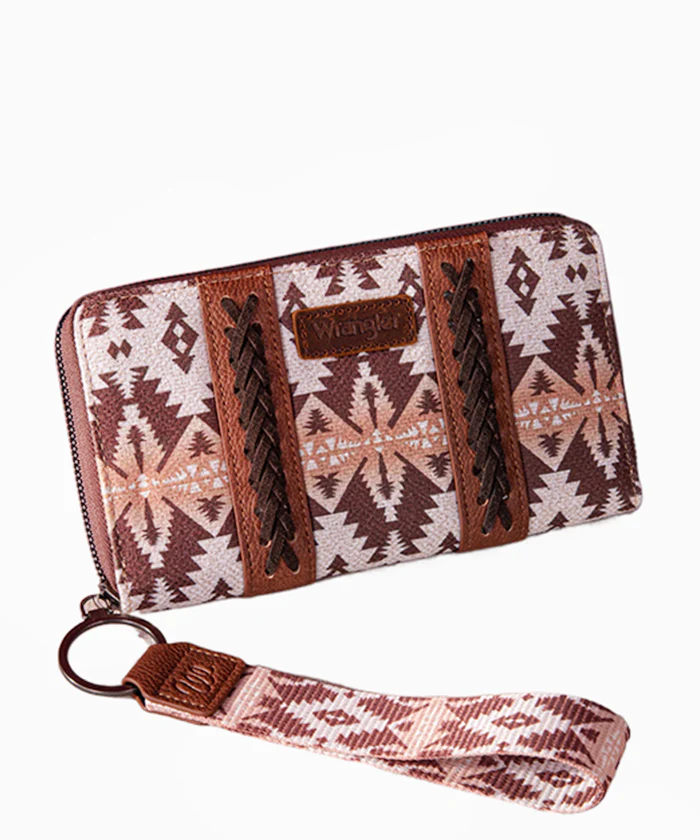 Wrangler Allover Aztec Dual Sided Print Canvas Wallet