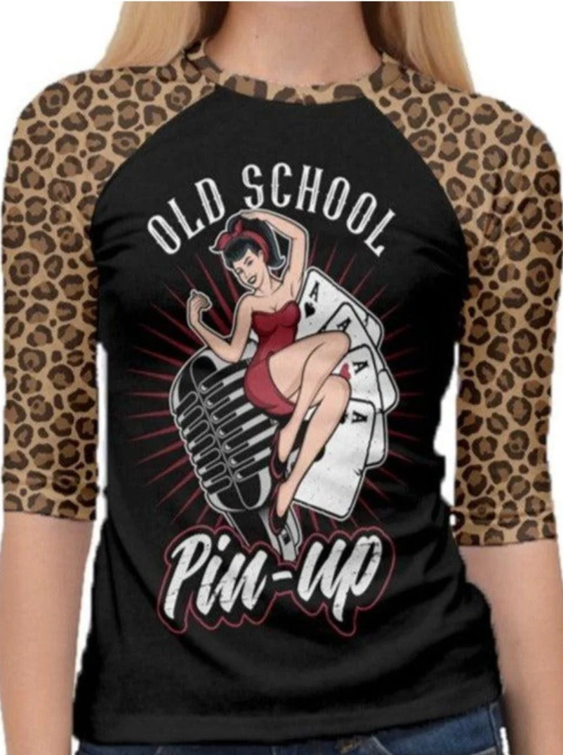 Old School Pinup 3/4 Raglan Tshirt