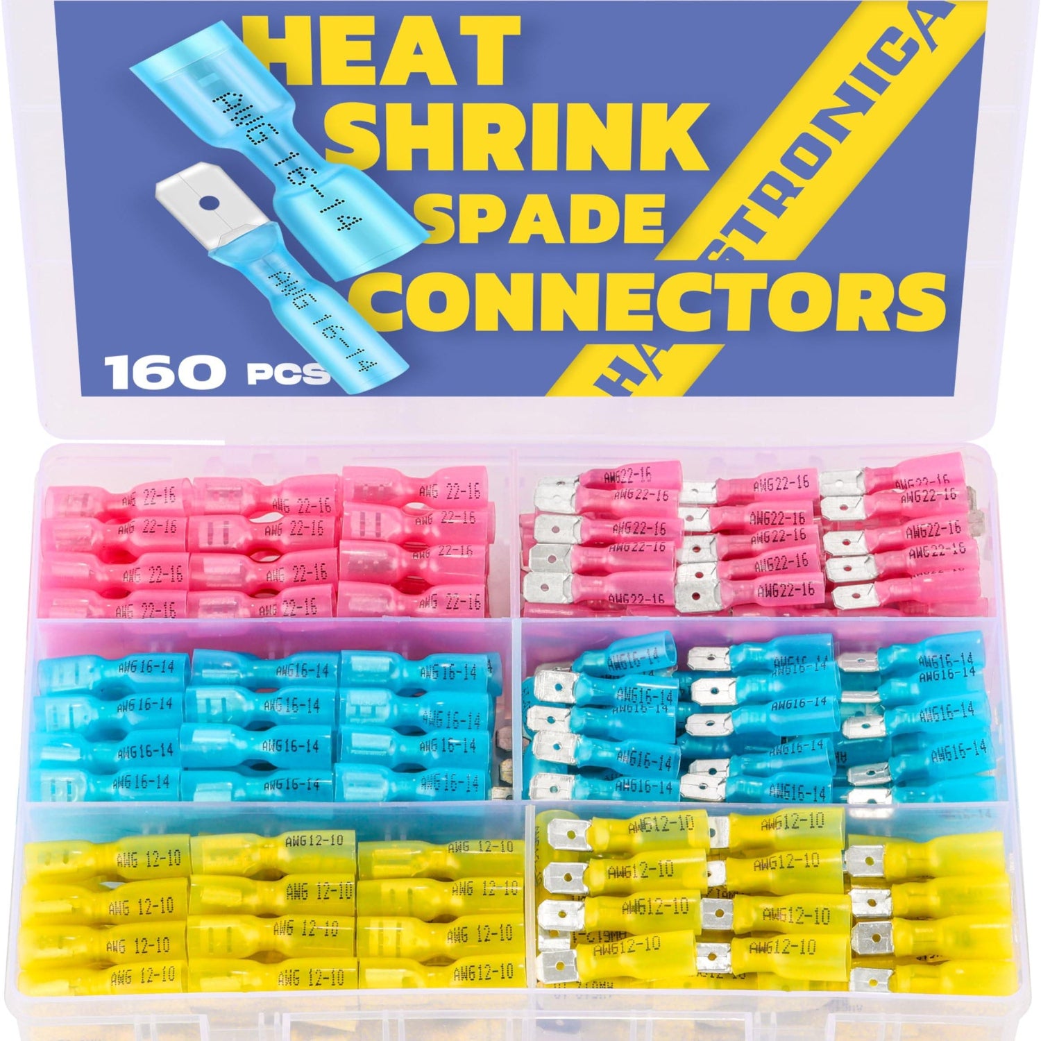 haisstronica 160pcs Heat Shrink Spade Connectors,AWG 22-10 Female and Male Wire Connectors,Quick Disconnect Spade terminals