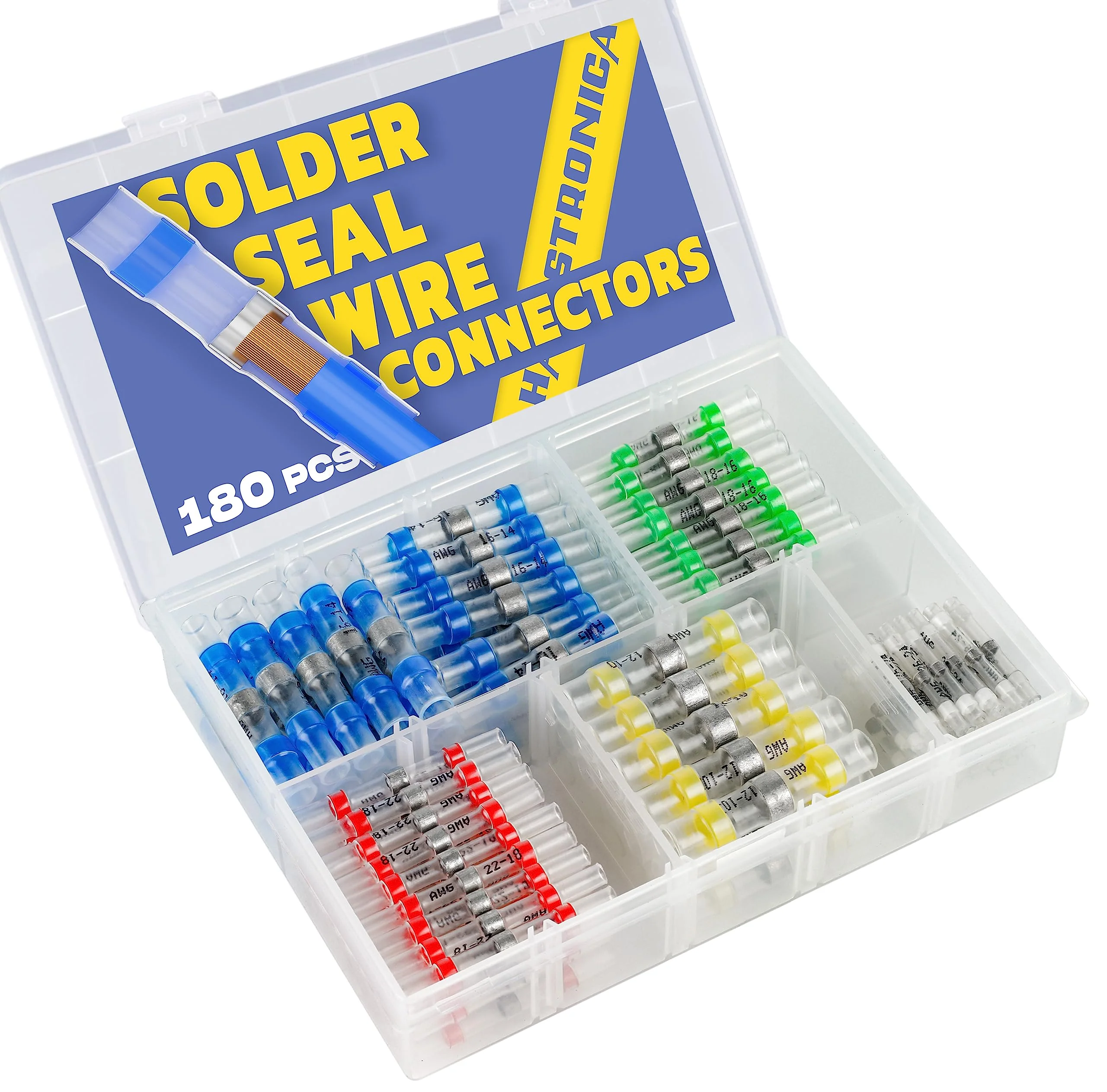 180PCS Solder Seal Wire Connectors-haisstronica Heat Shrink Solder Wire Connectors-Waterproof Wire Connectors - Insulated Electrical Connectors Butt Splice(5Colors/5Size)