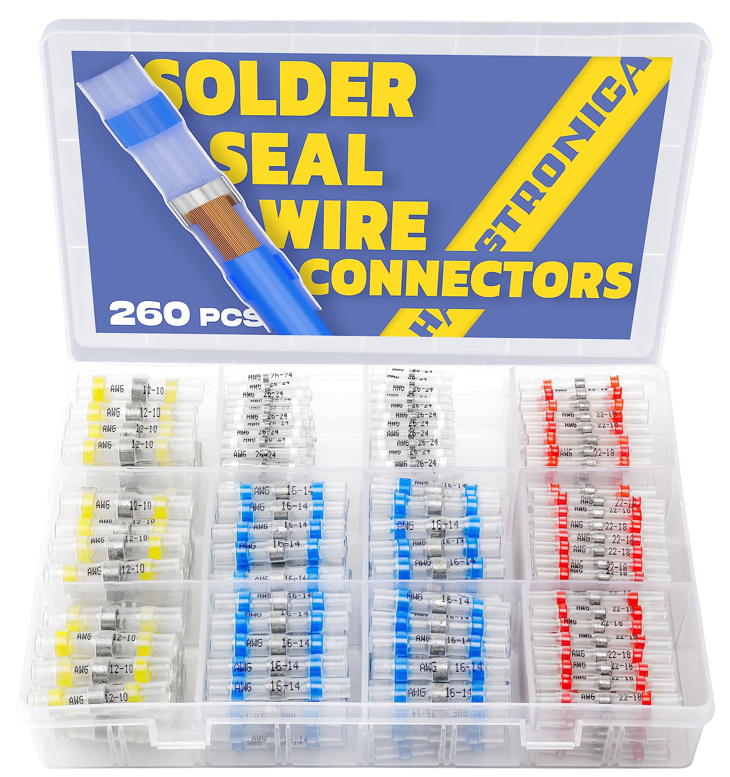 260PCS Solder Seal Wire Connectors-haisstronica Waterproof Wire Connectors-Heat Shrink Wire Connectors-Self Solder for Marine,Stereo(20Yellow 60White 90Red 90Blue) Solder Sleeve