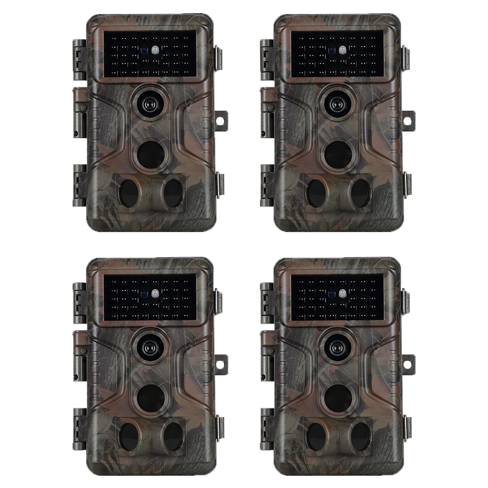 4-Pack Stealthy Camo Game Trail Deer Cameras 32MP 1296P 100ft Night Vision Motion Activated 0.1S Trigger Speed Waterproof No Glow Infrared Time Lapse