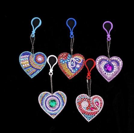 Doodle Heart (5pcs) - DIY Diamond Painting Keychain