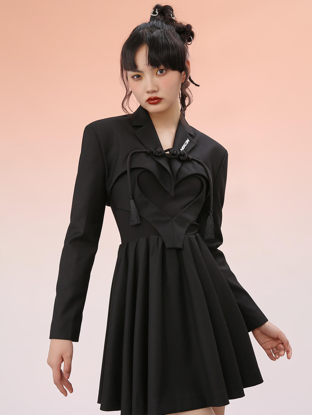 MUKZIN Black Heart Pleated Midi Blazer Dress