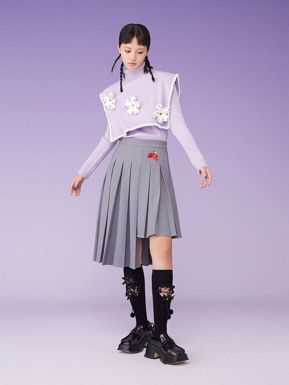 MUKZIN Purple Retro Two-piece Nigh Neck Slim Fit Sweater Excluding Decoration