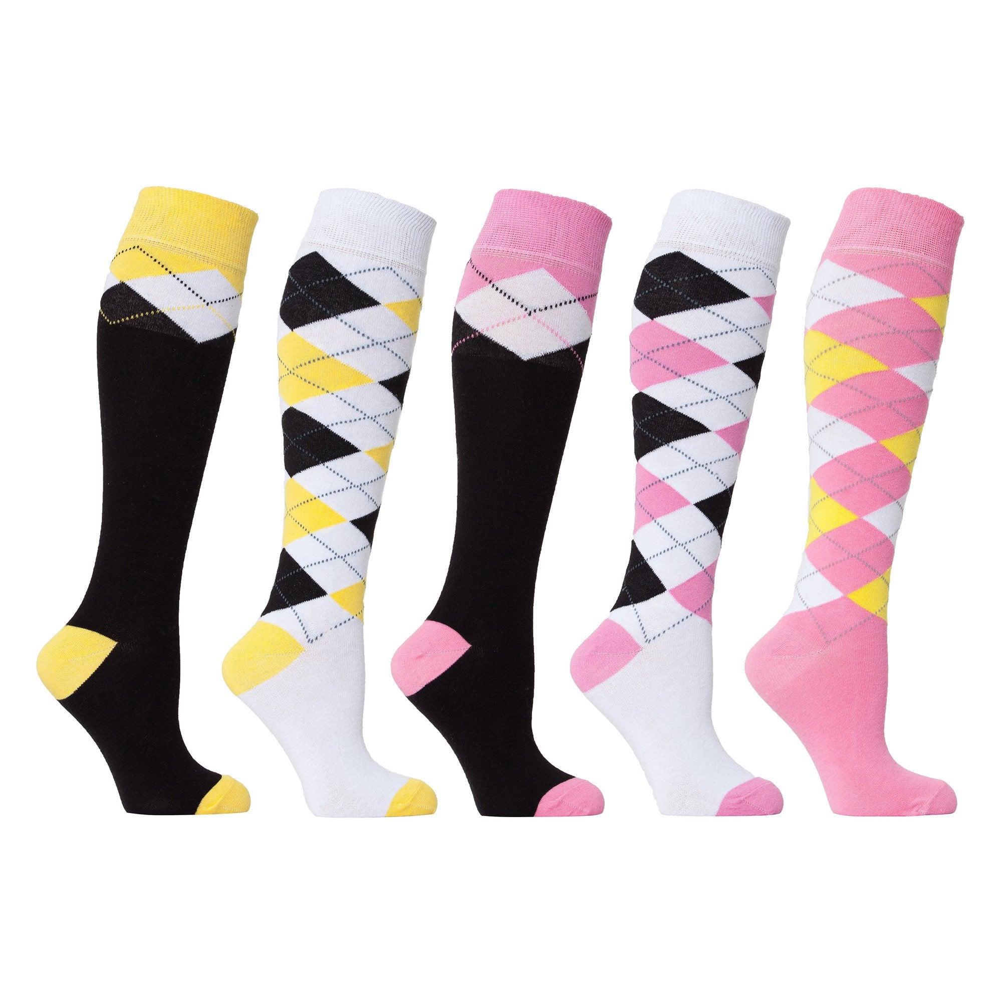 Mixed & Match Argyle Knee High Socks Set (5 Pack)