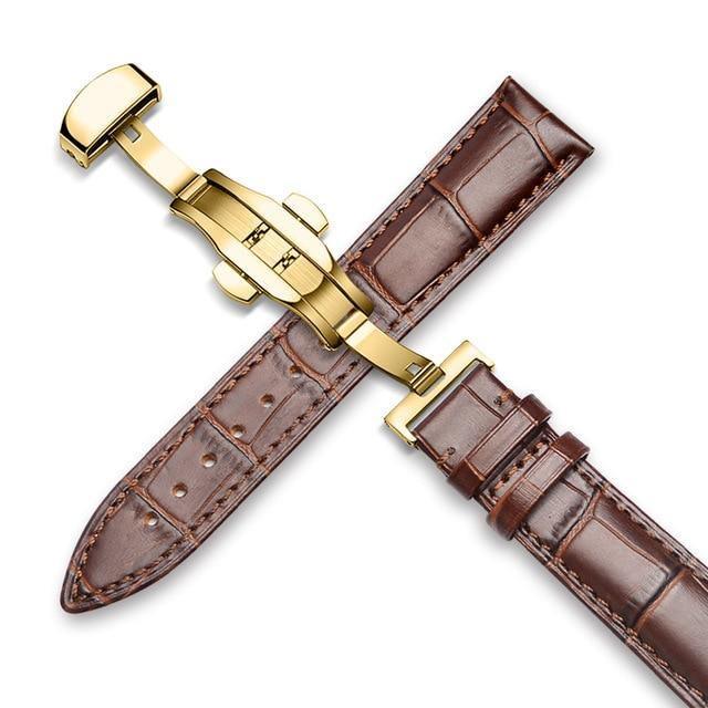 Genuine Leather Watch Band Alligator Grain 18mm 19mm 20mm 21mm 22mm 24mm Calf Strap for Tissot Seiko Brown Gold