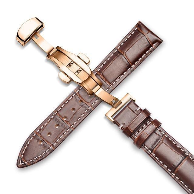 Genuine Leather Watch Band Alligator Grain 18mm 19mm 20mm 21mm 22mm 24mm Calf Strap for Tissot Seiko Brown White Gold