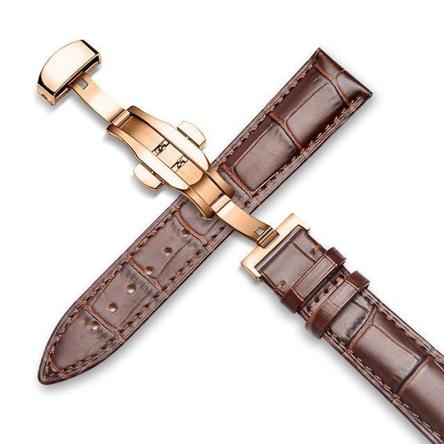 Genuine Leather Watch Band Alligator Grain 18mm 19mm 20mm 21mm 22mm 24mm Calf Strap for Tissot Seiko Brown brown Gold