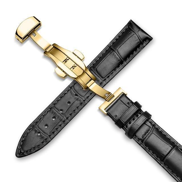 Genuine Leather Watch Band Alligator Grain 18mm 19mm 20mm 21mm 22mm 24mm Calf Strap for Tissot Seiko Black Vintage Gold