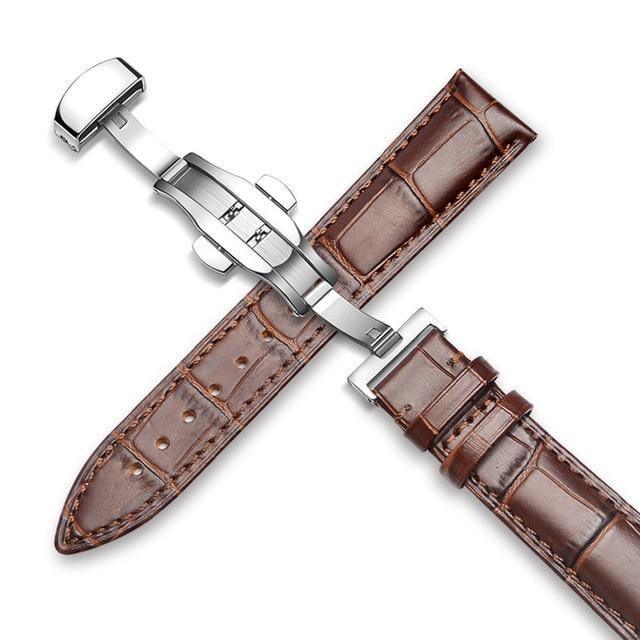 Genuine Leather Watch Band Alligator Grain 18mm 19mm 20mm 21mm 22mm 24mm Calf Strap for Tissot Seiko Brown brown Silver