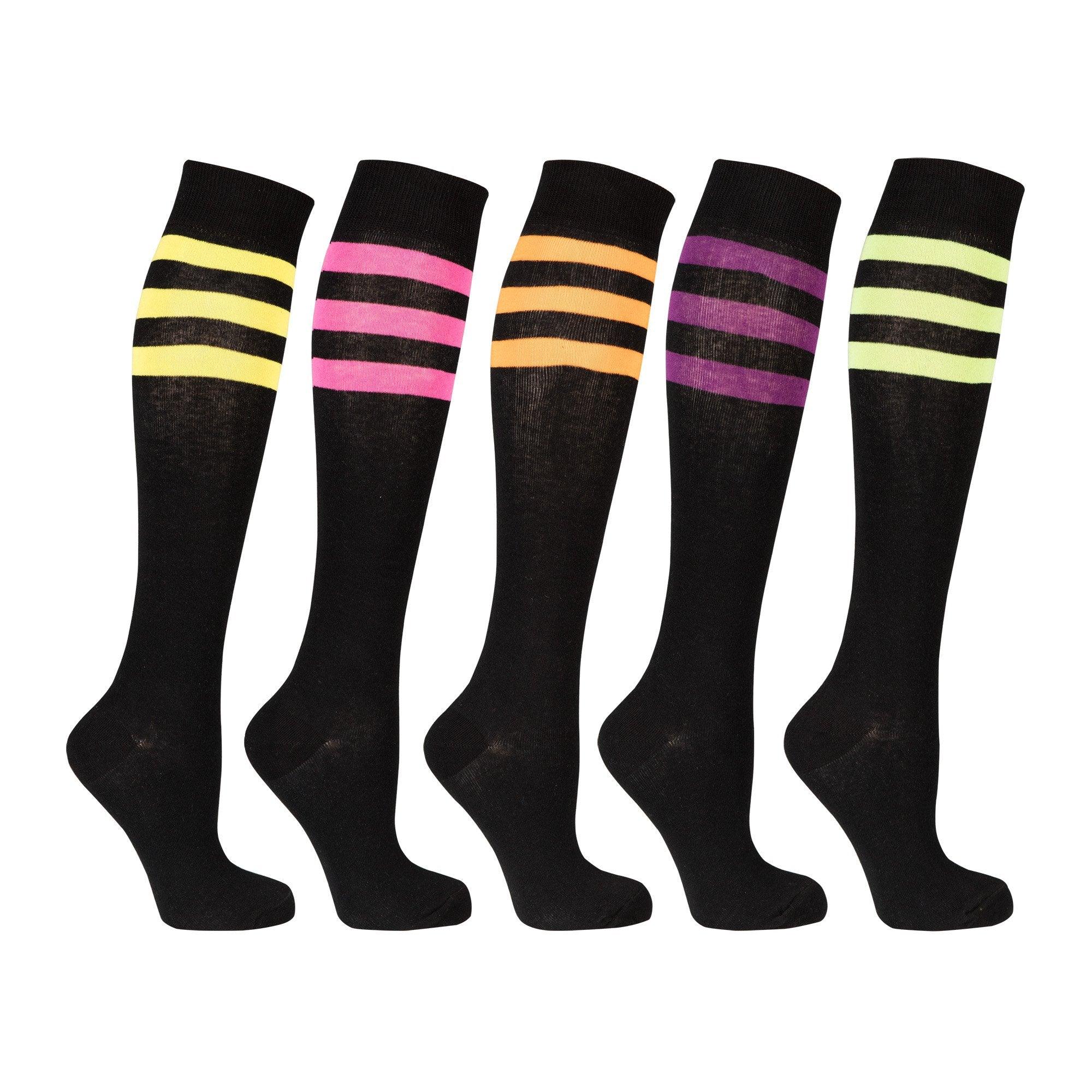 Shiny Dark Stripe Knee High Socks Set (5 Pack)