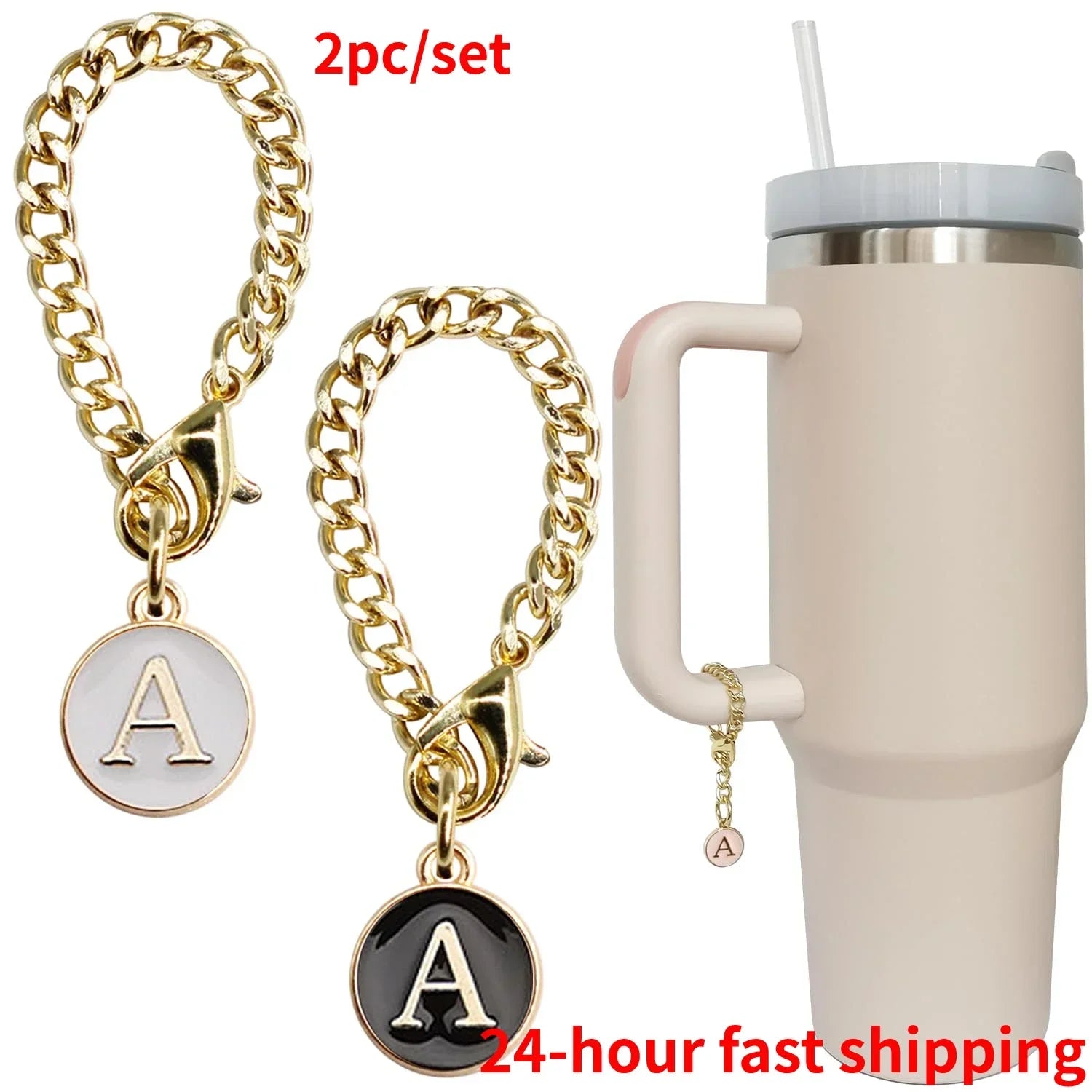 2PCS Initial Name ID Personalized Handle Charm for Stanley Tumbler