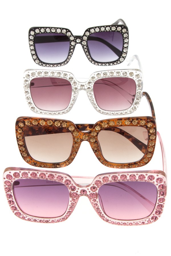 Ladies rhinestone framed square sunglasses