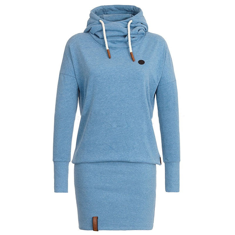 Women&#39;s Funnel Neck Hooded Sweatshirt Casual Hoodies Bodycon Tunic Jumper Dress