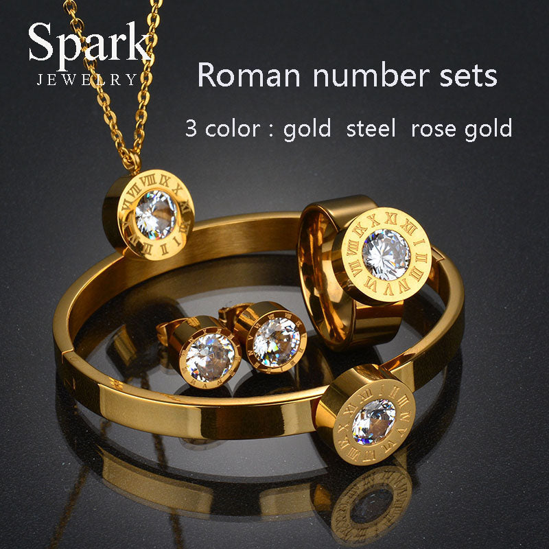 Stainless Steel 7 Colors CZ Stone  Jewelry Set