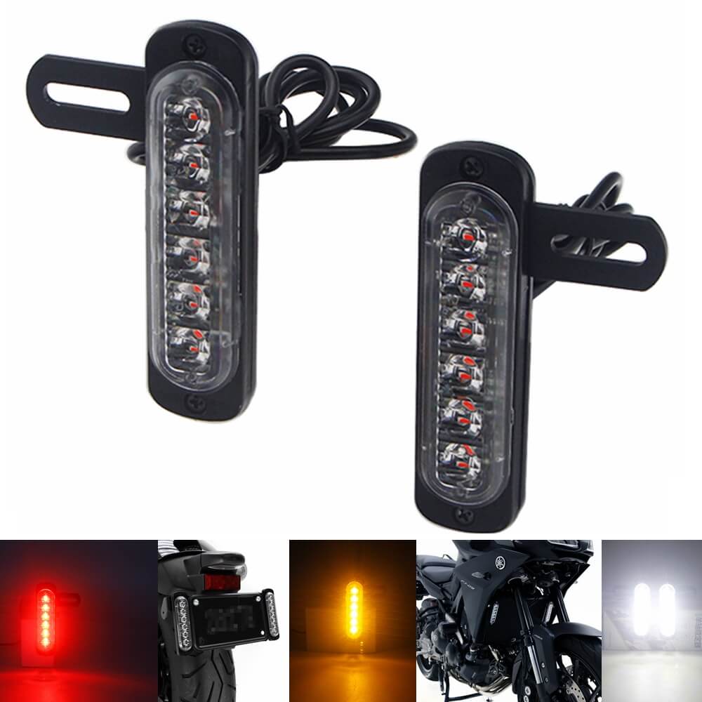 Motorcycle B6 Dual License Plate Auxiliary LED Taillight Burst Flash Brake light Daytime Running lights DRL Red or Yellow (Amber) or White