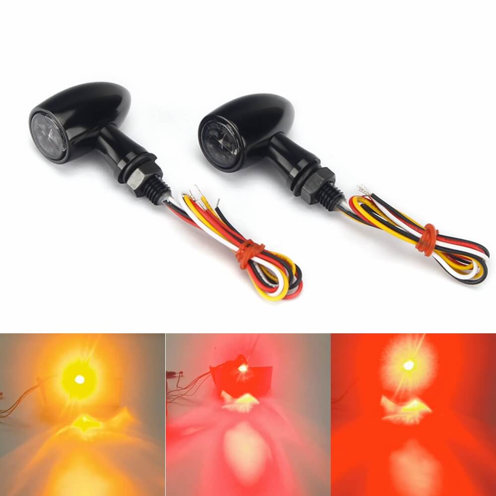 Motorcycle Mini Bullet 3 in 1 LED Turn Signals w/ Brake Tail Light Blinkers Indicator Lights Black LADZ For Harley Chopper Bobber Cafe Racer