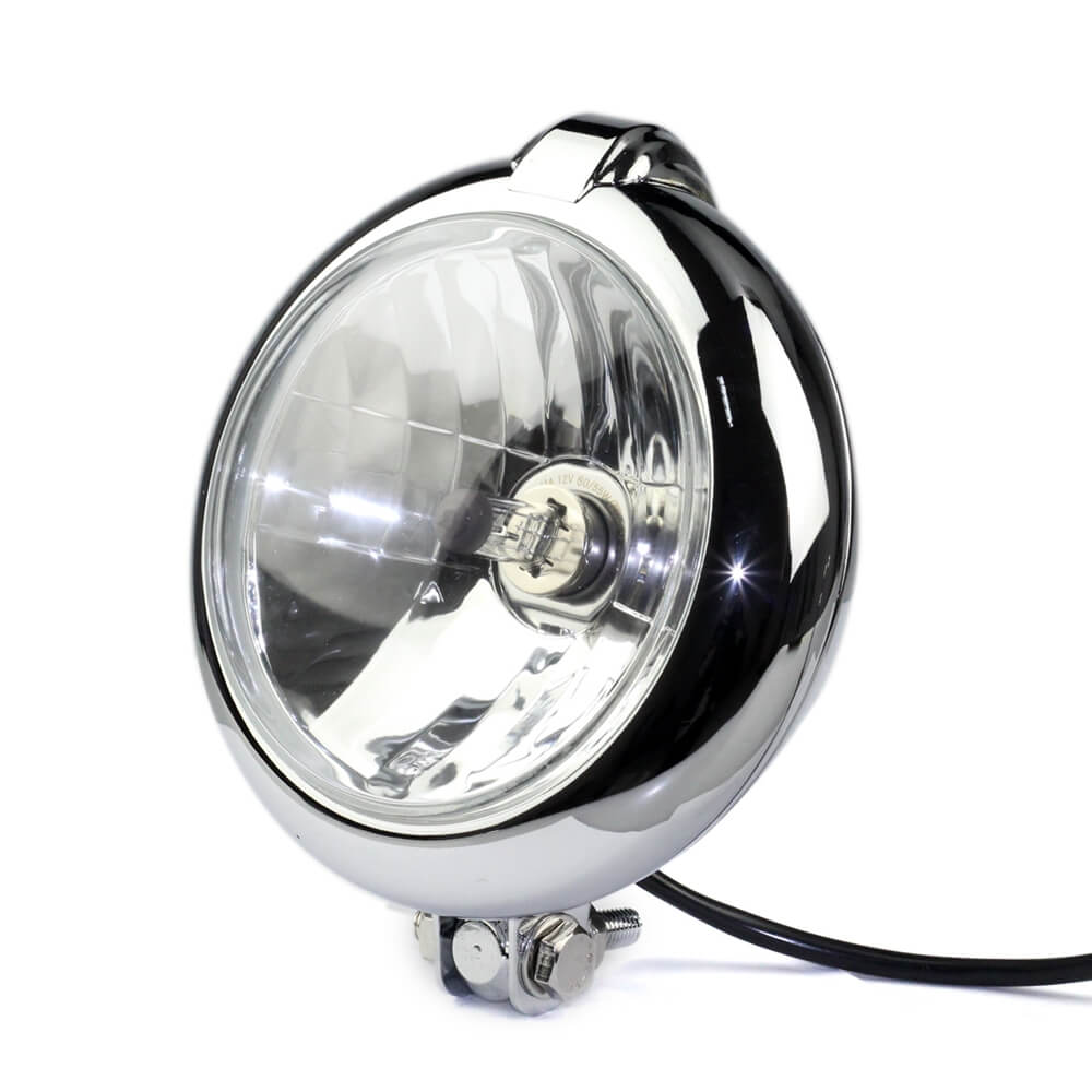 Pazoma Chrome Classic Vintage Unity 5 1/4" Head Light Lamp Motorcycle H4 Headlights for Harley Bobber Chopper Custom