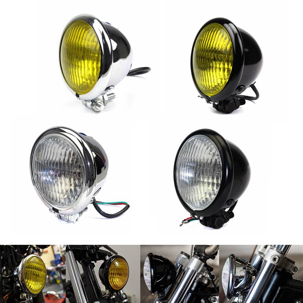 Motorcycle 4.5" H4 Chopper Headlight Bates Style Vintage Headlamp Harley Old School Bobber Cafe Racer XS650 Triumph Custom