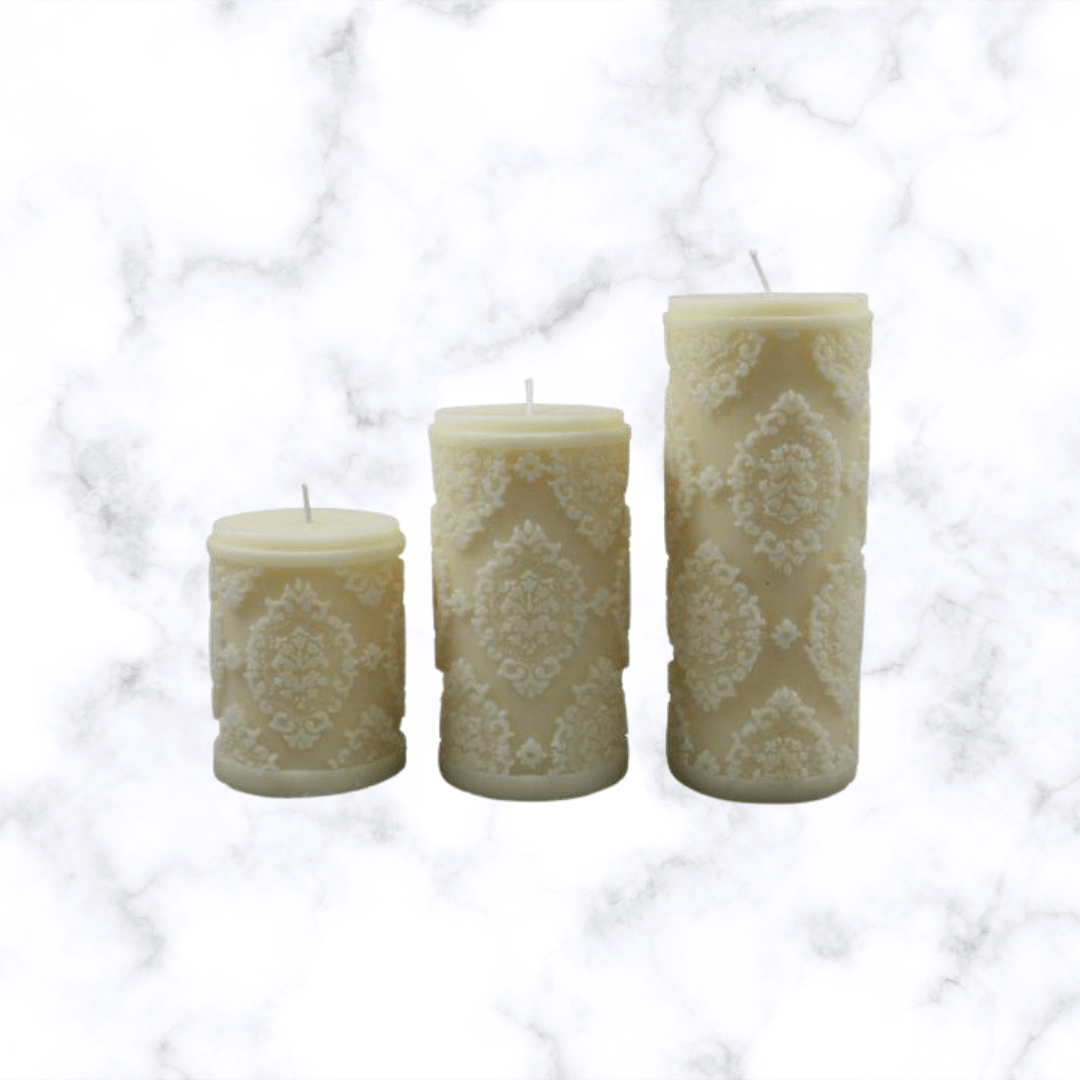 Diamond Pattern Pillar Sculpture Candle Cream - Small