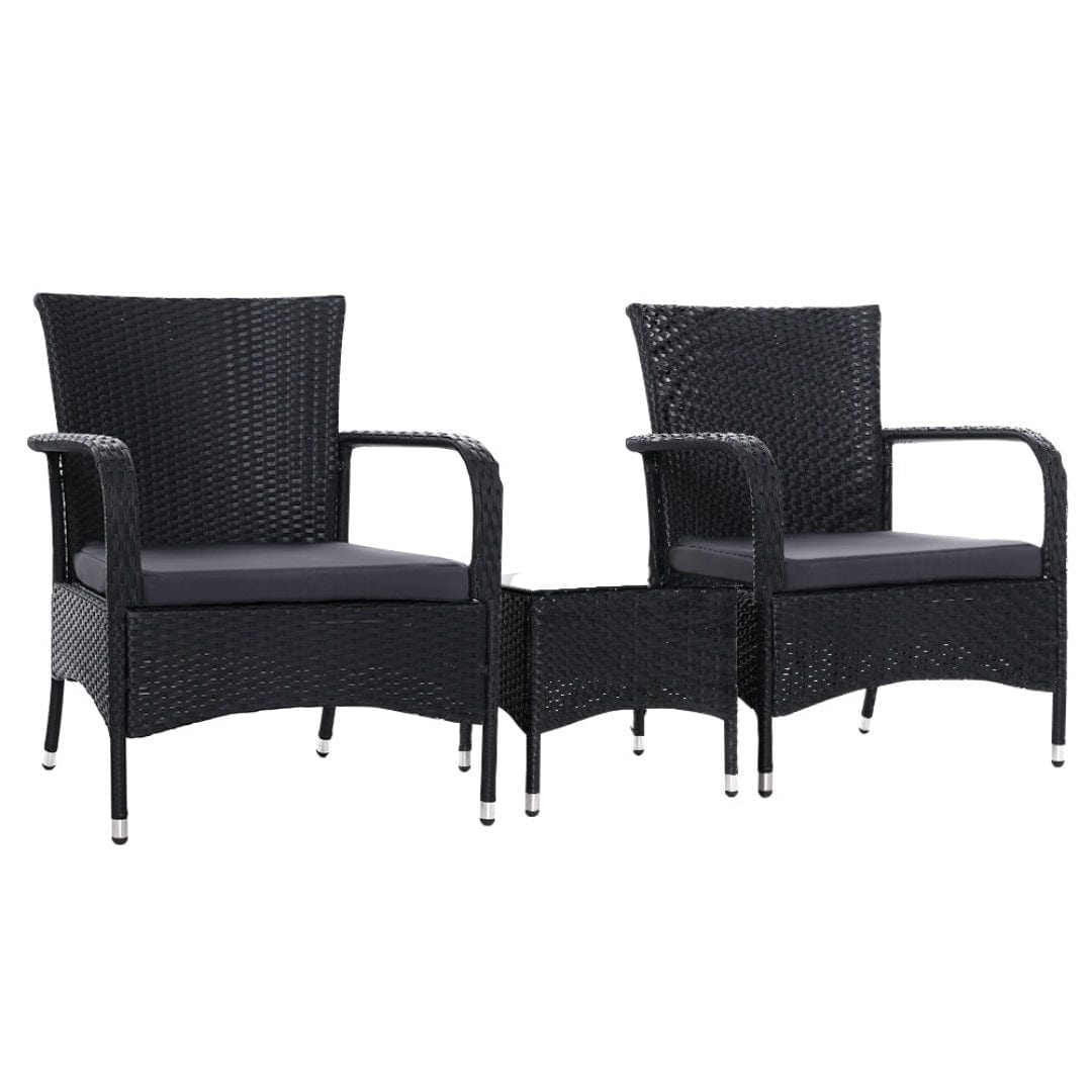 3pc Black Wicker Coffee Table and Chair Set