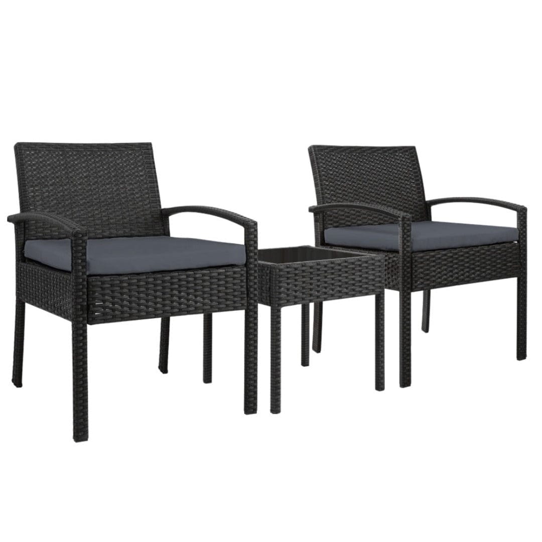 3-piece PE Wicker Outdoor Set Black