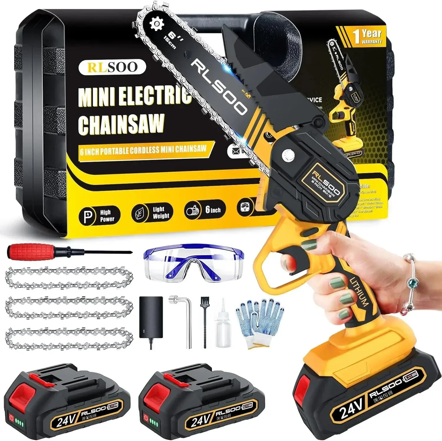 6-Inch Mini Chainsaw Cordless - Handheld Battery Powered Electric Chain Saw for